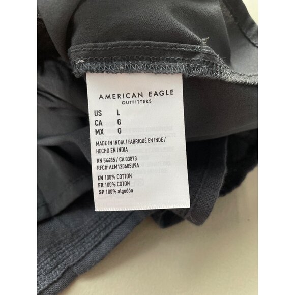 American Eagle Outfitters Babydoll Blouse Size Large Black V Neck Crochet Lace - Picture 5 of 9